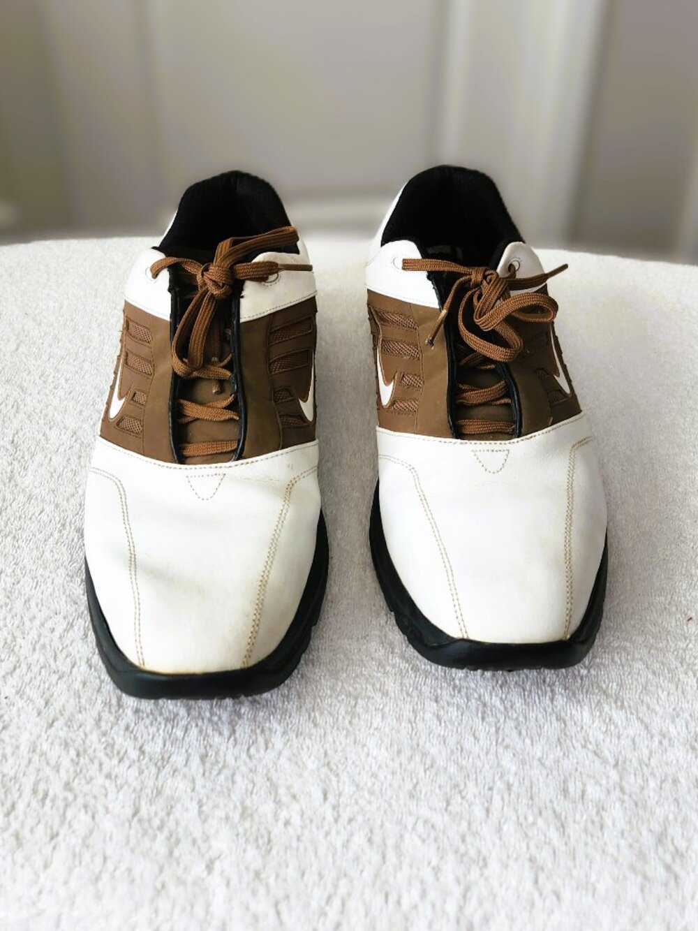 Nike Golf Air Leather Soft Spike Golf Shoes Men's Size 13 White Brown 312358-112